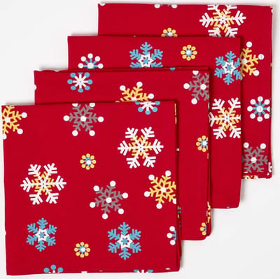 Homescapes stoffen servetten rode sneeuwvlokken set 4 stuks 100% katoen