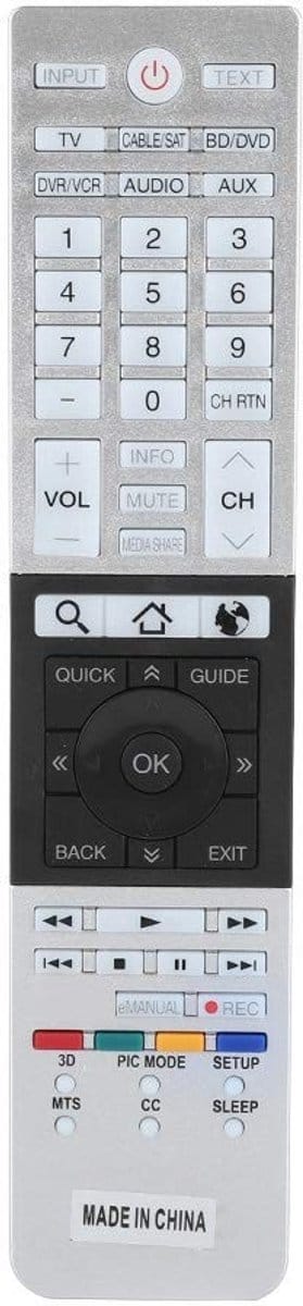 Dailygoody - Vervangende tv-controller - HD Smart TV-afstandsbediening - Zilver en zwart - 4K Ultra HD-tv - Geschikt voor Toshiba - CT-90430, CT-90429