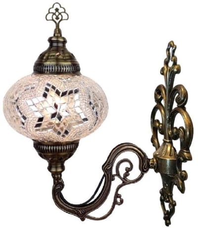 Turkse Wandlamp - in Marokkaanse stijl - Oosterse mozaïek - Sfeerverlichting wit zilver