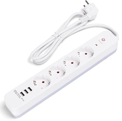Stekkerdoos met USB - Verlengsnoer met USB - Aigostar - 4 Stopcontacten - 3 USB-A - 1.5 Meter - Randaarde - Wit | Nederland