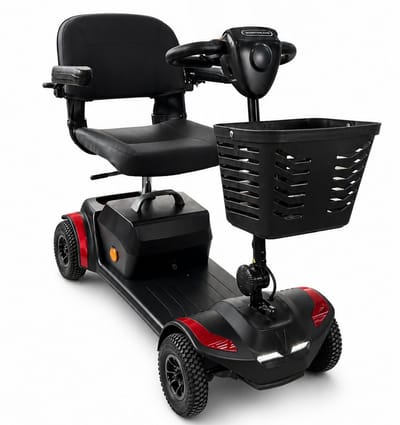 Scootmobiel Plaza Go Elite Max – Opvouwbare & Compacte 4-Wiel Scootmobiel met Luchtbanden, LED Verlichting & Mandje – Comfortabel, Lichtgewicht & Wendbaar – Demontabel in 5 Delen – 25Ah Loodzuur Accu - Bereik tot 24 km – Scootplaza Reis Scootmobiel