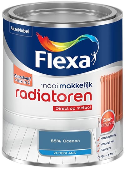 Flexa - Mooi Makkelijk Radiatoren Zijdeglans - 85% Oceaan - Mengverf - 750 Ml