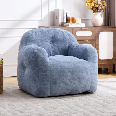 Zitzak Fauteuil van Chenille Imitatie Konijnenbont - Hoogdichtheid Versnipperd Schuim - Ergonomisch Ontwerp - Loungestoel voor Woonkamer, Slaapkamer en Kinderkamer - Max. 200 kg-Blauw