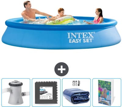 Intex Rond Opblaasbaar Easy Set Zwembad - 305 x 61 cm - Blauw - Inclusief Zwembadfilterpomp - Vloertegels - Solarzeil - Zwembadgids