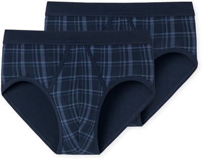 Schiesser Sportslips fijnrib 2-pack met opening fijnrib donkerblauw ruitjespatroon - Original Classics Heren Onderbroek - dunkelblau