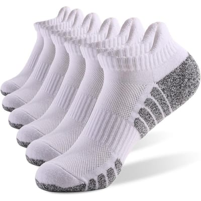 6 Paar Atletische Enkelsokken Sport Sokken Laag Uitgesneden Prestatie Dikke Kussen Gebreide Sneldrogende Sok Outdoor Fitness Ademende Sokken L US 8-11  EU 38-42 white