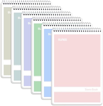Steno Blokken Rechthoekig (6-Pack) - 6x9 Inch - Gereguleerd Schrijven - 6 Kleuren Notitieblokken voor School en Werk