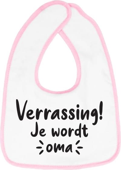 Hospitrix Slabbetje met tekst "Verrassing! Je wordt oma! " Roze - Cadeau Zwangerschap - Baby Kwijldoek - Kwijllap - Morslap - Bavette - Bekendmaking - Aankondiging - Aanstaande Moeder - Moederdag