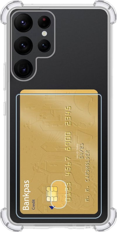 Hoes - Geschikt voor Samsung Galaxy S22 Ultra - Met Pashouder en Kaarthouder - Telefoon Hoesje Shockproof - Siliconen Case - Back Cover - Shock Proof - Pasjes Houder - Transparant