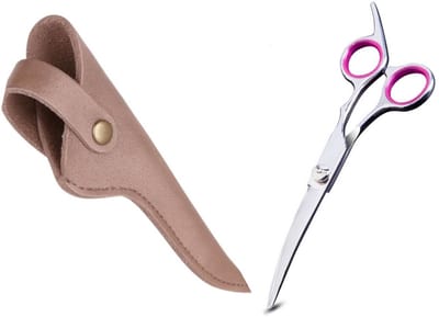 Professor Q Hondenschaar Krom – Linkshandige Professionele Trimschaar – Ideaal voor Natuurlijke Rondingen + Luxe Lederen Etui – 16,5 cm – Brons
