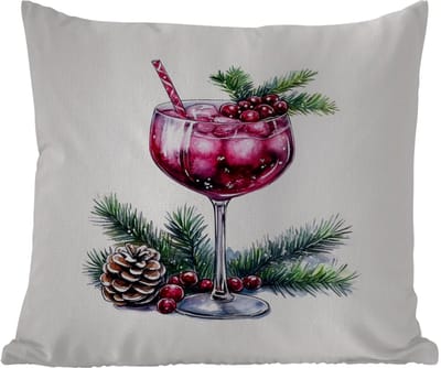 Tuinkussen - Winter - Cocktail - Decoratie - Drank - Kerst - 40x40 cm - Weerbestendig
