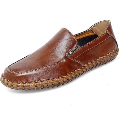 Zomer Ademend Mesh Uitgehold Casual Leren Schoenen Zachte Zool Leer Herenschoenen met Gaten Zakelijk Instap Leren Schoenen 47 brown