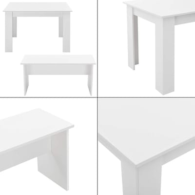 Eethoekset tafel 110x70x73 cm en 2 banken 86,5x33x43,5 cm wit