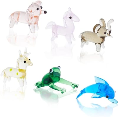 Set van 6 Handgeblazen Glazen Figuren - Miniatuur Dieren Decoratie voor Thuis, Verzamelobjecten en Cadeaus
