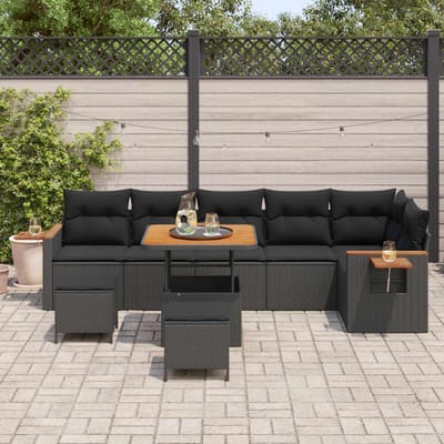 vidaXL - Tuinbank - Set - 11 - st - 9-Aantal - zitplaatsen - Zwart - poly - rattan