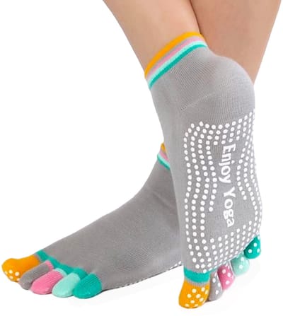 Winkrs - Yoga sokken met antislip - grijs met gekleurde tenen - Maat 36 tot 39