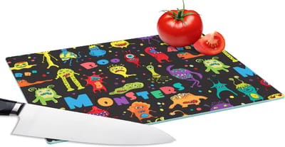 Glazen Snijplank - 28x20 - Design - Monster - Feest - Kinderen - Snijplanken Glas