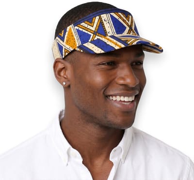 Zonneklep / Pet met Afrikaanse print - Zonnecap - Zomerpet - Sun visor - Blauw Mosterd Bogolan Heritage