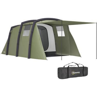 Outsunny opblaasbare familietunneltent voor 3-6 personen groen