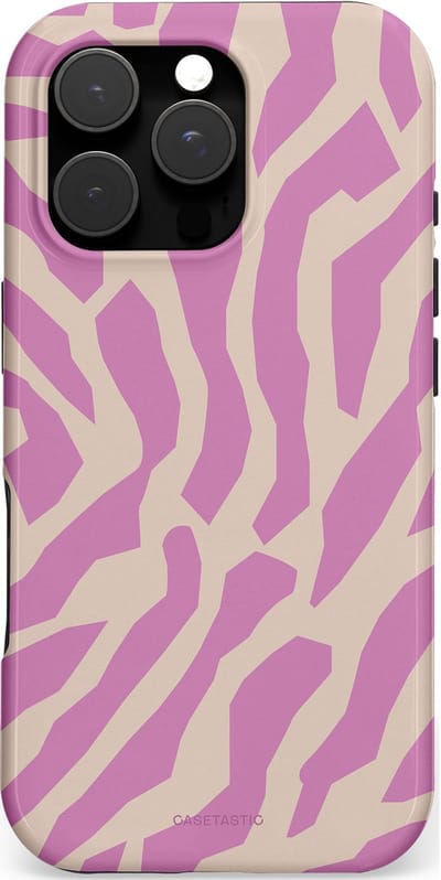 Casetastic hoesje geschikt voor Apple iPhone 16 Pro - MagSafe - Dubbellaagse bescherming - Zebra Roze Magenta Flow - Fashion Case - Lila Zand