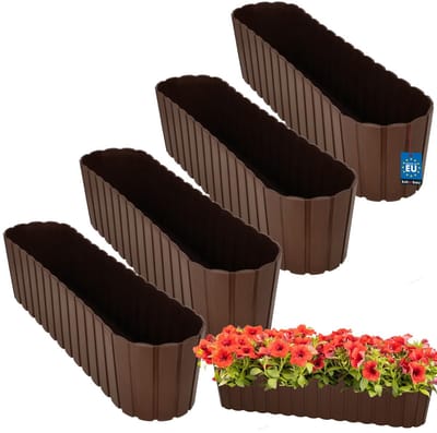 KOTARBAU® 4 st. Balkonbak, Bloembak voor Balkon, Kunststof, 60 x 14 x 13 cm, Bruin, Plantenbak Balkon, Groot, Rustiek, Weerbestendig Plantenbak, voor Binnen en Buiten