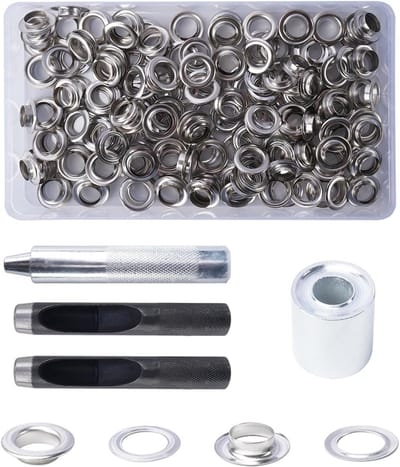 140 Delige Oogjes Set met 10mm Metalen Ringen en Gereedschap voor Zeil, Gordijn en Leer