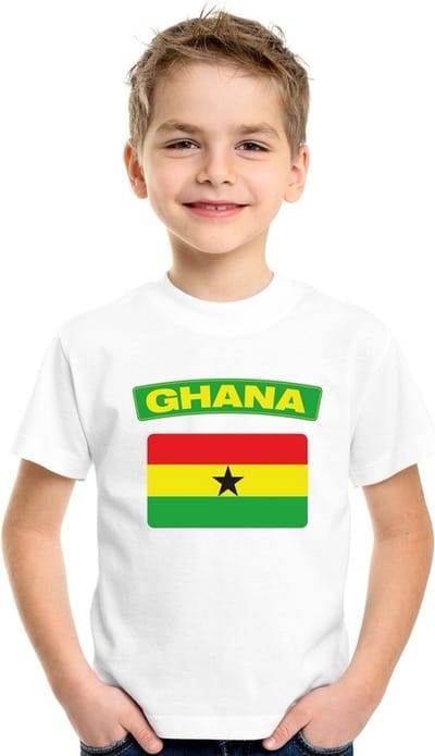 Ghana t-shirt met Ghanese vlag wit kinderen 110/116