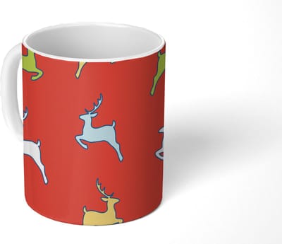 Mok - Koffiemok - Patroon - Hert - Rood - Mokken - 350 ML - Beker - Koffiemokken - Theemok