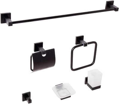 UVITA - 6-delige badkamer hardware set - Zwart - Aluminium