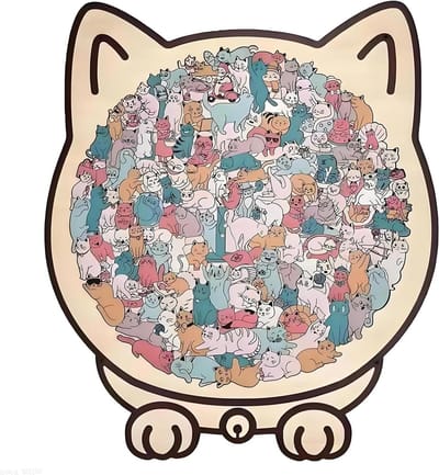 Houten Puzzel Kat - Legpuzzel Dieren - Ontspannen Hobby - Uniek Kattenmotief - 237 x 218 cm - Morandi Kleuren