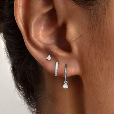 Oorbellen Set - 3 stuks - Kleur: Zilver - Luxe Oorbellen - Incl. Cadeauverpakking - Oorhangers / Oorring / Oorknopjes - Hoge Kwaliteit RVS - Stainless Steel / Roestvrijstaal - Verkleurt Niet - Oorbellen Set - Oorbellen Vrouwen / Dames