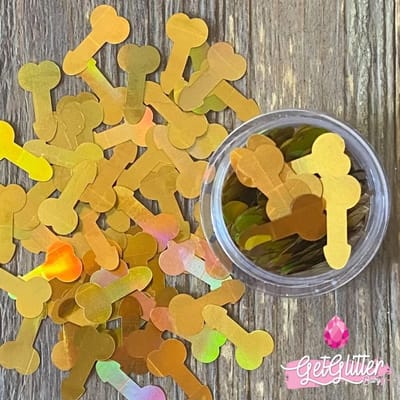 GetGlitterBaby® - Gouden Piemel Chunky Festival Glitters voor Lichaam en Gezicht / Face Body Glitter Jewels Piemels / Bio Biodegradable Vegan Penis Goud Gold - Vrijgezellenfeest / Gay Pride