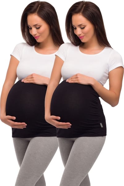 Be Mammy Dames Zwangerschapsbuikband - Zwanger - Viscose - 2Pack - BE-Band-2Pack-04 - Zwart/Zwart - XS