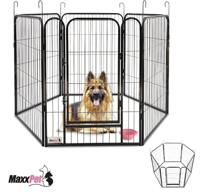 MaxxPet Puppyren - Hondenbench - Hondenren - Hondenkennel met 6 panelen - Staal - 60cm x 80cm - Incl. Drinkbakje