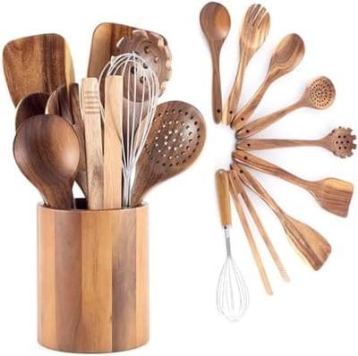 PromoHome Houten Keukenset - 9-delige Gourmet Accessoires met Ergonomisch Design