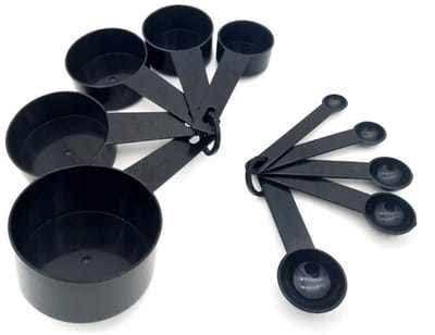Okado Maatbekers en Maatlepels Set 10-delig – Amerikaanse Cups & Spoons – Duidelijke Maatmarkering – Met Ophangclip – Voor Koken & Bakken – Zwart