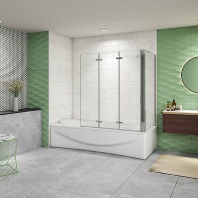 Aica Luxe Badwand 130x60x140cm-3-Delig Inklapbaar 6mm Transparant Easy Clean Gehard Glas-Chroom Frame-Eenvoudige Montage