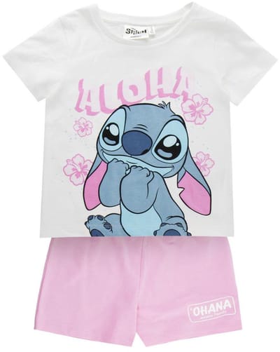 Disney Stitch Kledingset Meisjes – Aloha T-Shirt en Roze Short Shortama – Zomerset – Officieel Gelicenseerd