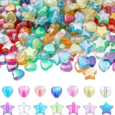 600 stuks sterrenkralen, sterren voor armbanden, kralen voor armbanden, meerdere kleuren, kralen om te rijgen, 10 mm, knutselkralen met sterren en harten voor het maken van sieraden, hangers