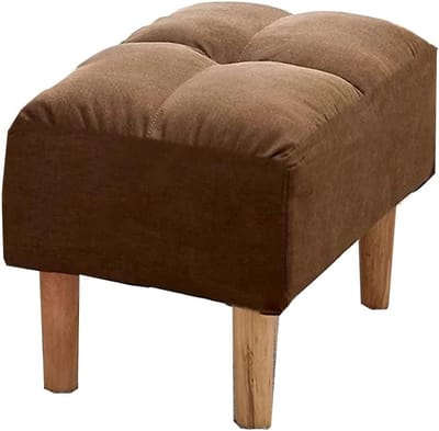 Houten Opstapje - Kleine Voetenbank - Ontspanning Thuis - Afneembare Linnen Hoes - 28cm x 29cm - Bruin