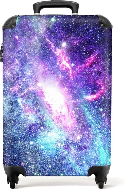 NoBoringSuitcases.com® - Kinderkoffer jongen - Kindertrolley jongens - Galaxy sterrenhemel - Handbagage koffer lichtgewicht - Reiskoffer trolley kinderen - Rolkoffer met wieltjes - Past binnen 55x40x20 en 55x35x25