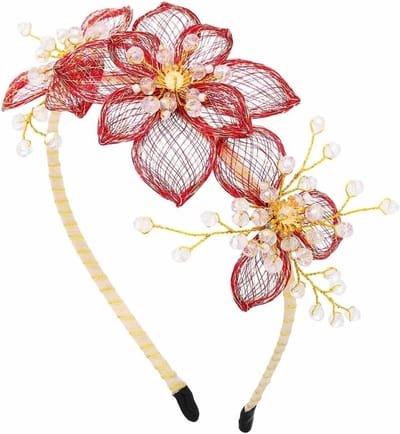 Bloemige Bruids Haarband met Rode Kristallen - Elegante Haaraccessoires voor de Bruid en Bruidsmeisjes