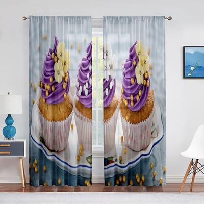 Mooie Taart Rozenbloemen Crème Doorzichtig Voile Gordijnen Woonkamer Slaapkamer Raamgordijnen Balkon Keuken Chiffon Tule Gordijn 1 PCS W100XH250cm&Grommet Top