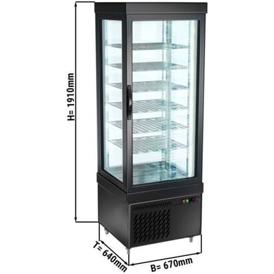 GGM Gastro Panorama-Tiefkühlvitrine - 430 Liter - 670mm - Dreifachverglasung - 6 Ablagen - Schwarz Zwart
