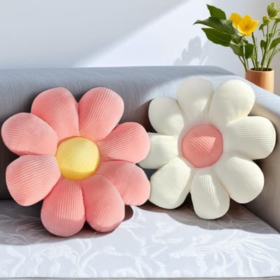 Roze Witte Bloemkussen 38 cm - Zachte Zitkussen voor Binnen en Buiten, Perfect voor Sofa en Stoel Decoratie