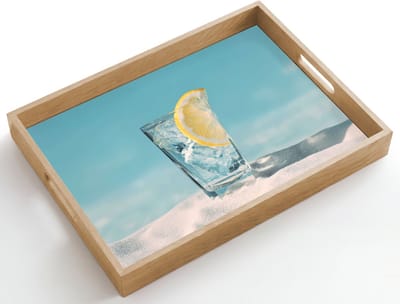 Dienblad hout 50x35 cm - Schootdienblad - Glas - ijsblokjes - Citroen - Borrelplank rechthoek - Plateau dienbladen
