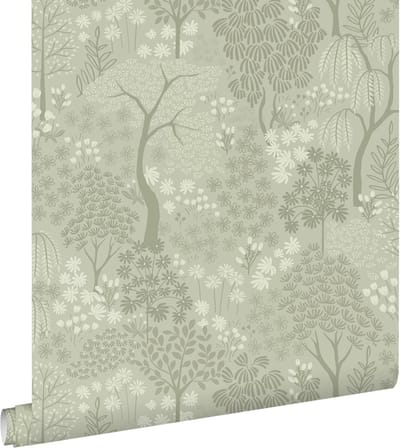 ESTAhome behang bomen en bloemen groen - 50 x 900 cm - 131646
