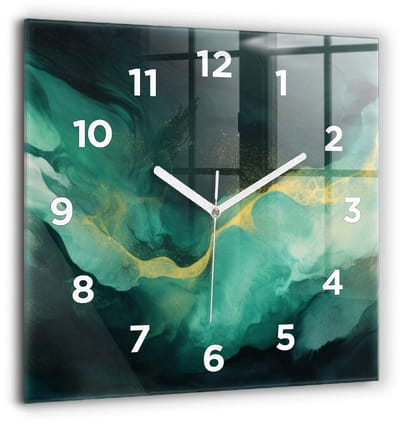 Wallfluent Wandklok - Groen marmer Decoratieve Wandklok - 60 cm x 60 cm - Groente Wandklok - Witte Handen - Wandklok Met Cijfers - Wandklok voor in de Keuken - Vierkante Glas Klok - Minimalistisch Wandklok - Decoratieve Wandklok