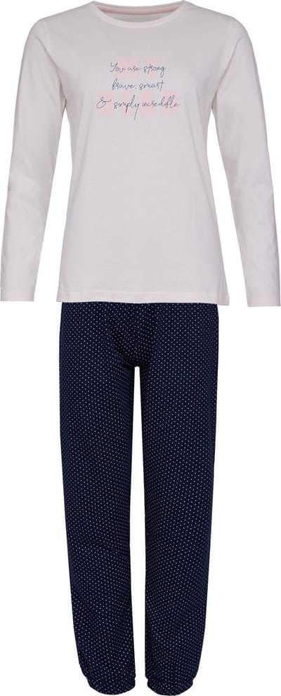 By Louise Dames Pyjama Set Lang Katoen Roze / Donkerblauw Gestipt - Maat S