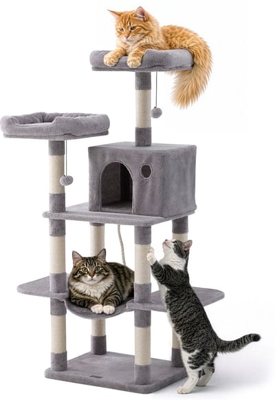 Jake and Jacky Krabpaal voor Katten - Kattenkrabpaal - Krabmeubel - Kattenboom - Krabpalen - Kattenhuis - Lichtgrijs - 147 cm Hoog